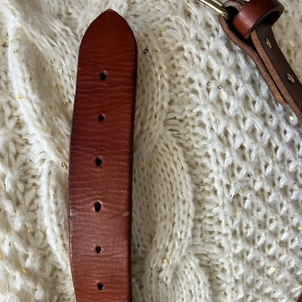 VINTAGE Premium COW HIDE Genuine Thick LEATHER Brass Buckle BELT S/M 26.5”-31.5” - Picture 10 of 12